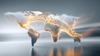 World map with glowing trade routes symbolizing global economy connectivity commerce flows and modern international business networks, Generative AI