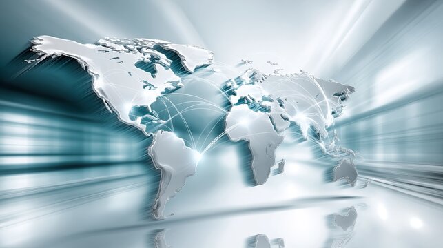 Global digital world map with glowing connections symbolizing worldwide connectivity data exchange network infrastructure and modern technology integration, Generative AI - Powered by Adobe