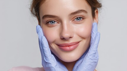 Intimate portrait of a cheerful young woman holding medical tools and touching her face