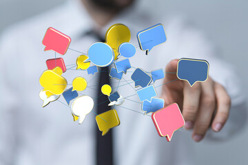 Abstract business communication concept with speech bubbles representing networking, social media, connection,