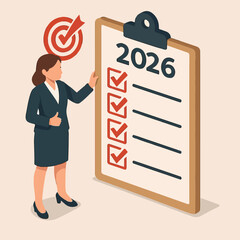 businesswoman holding clipboard targets in 2026