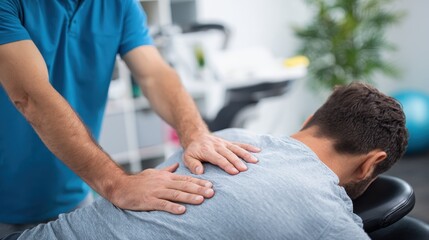 Obraz premium Chiropractor providing massage therapy in a well equipped soothing healthcare setting that encourages health and wellness