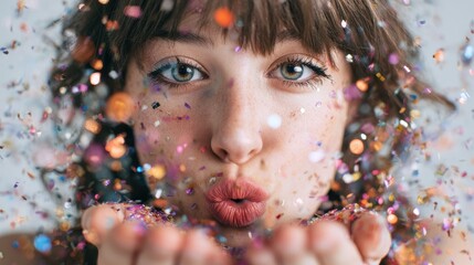 Select what brings you joy Close up of a lovely young woman tossing confetti indoors