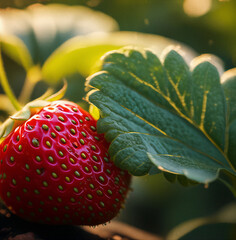 close up of strawberry on a green background. Strawberries in the Garden 