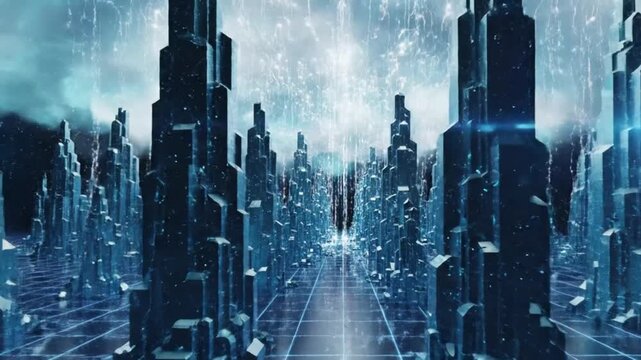 Cloud platform scalability concept with growing geometric columns