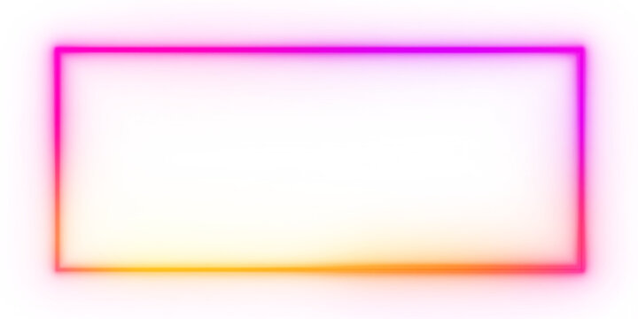 Square, rectangle purple and blue neon electric frame showing glowing borders, PNG. Futuristic illumination reveals precise outline and clear form. Gradient light creates subtle depth around the frame