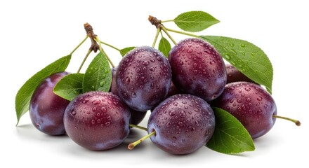 Obraz premium A pile of fresh, ripe plums with water droplets on them.