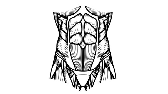 Flat vector illustration of abdominal muscles isolated, gym anatomy illustration, fitness core training concept, clean bold lines, modern sports vector