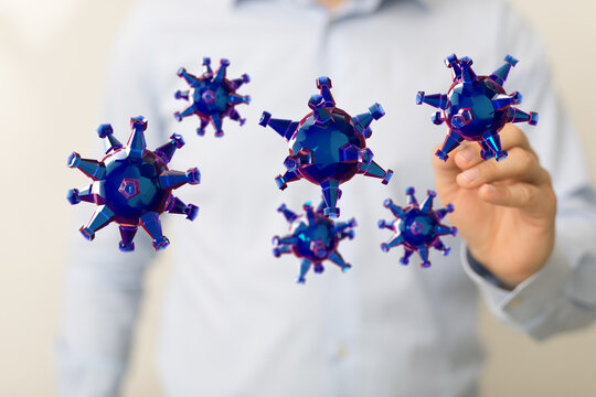 An artistic representation of viral particles, symbolizing disease, healthcare and concepts of infection, prev