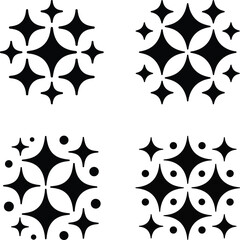 Black sparkle star twinkle cluster icons vector set. Minimalist sparkle and starburst icon.  Abstract black shine symbols. Magic, shine, emphasis, clean designs, festive decorations, highlights.
