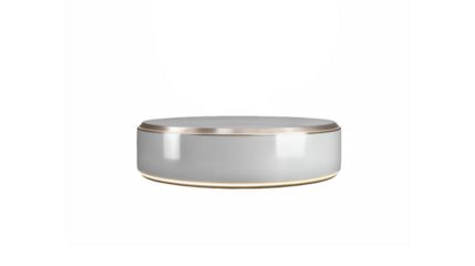 Modern circular podium with metallic trim and subtle lighting