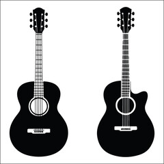 Obraz premium Silhouettes of two acoustic guitars on white background