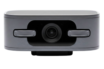 Modern grey digital webcam device with central camera lens isolated with transparent background