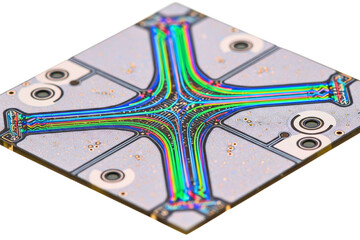 Advanced photonic integrated circuit chip with optical pathways isolated with transparent background