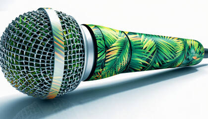 Decorative Green Leaf Patterned Microphone Close Up.