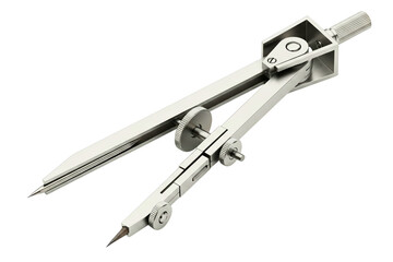Precision metal geometry compass tool for drawing circles and arcs isolated with transparent background