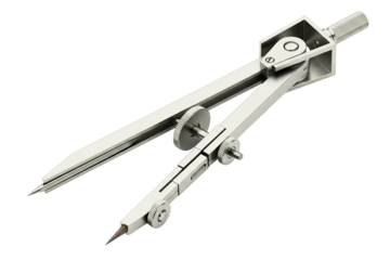 Precision metal geometry compass tool for drawing circles and arcs isolated with transparent background