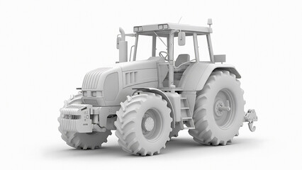 Gray 3 D Rendered Tractor with Large Wheels and Detailed Cabin