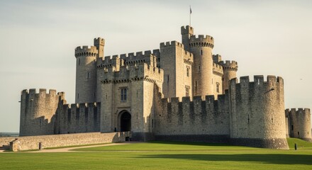 Detailed Voxel Illustration of a Fortified Medieval Citadel with Multiple Stone Towers