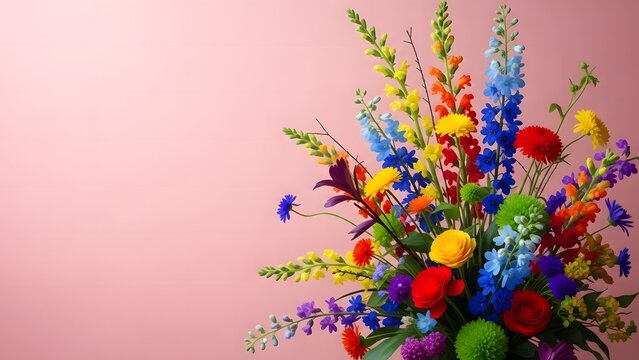 Vibrant easter bouquet with colorful flowers and eggs