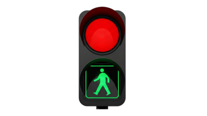 Pedestrian traffic light with red and green signals illuminated