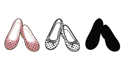 An illustration of three pairs of women's shoes in different styles and colors