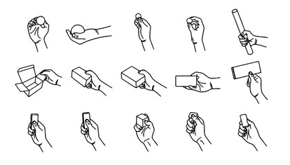 A series of hand illustrations demonstrating various grip techniques and actions.