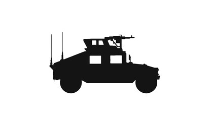 A black silhouette of a military vehicle with a gun on top