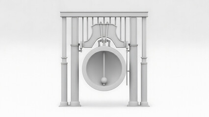 Gray 3 D Bell Tower with Columns and Bell Mechanism