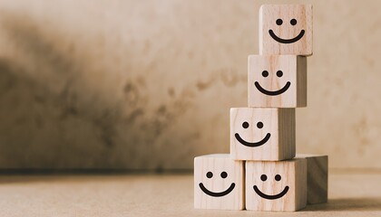 Smiley Pyramid Blocks on Neutral Surface &ndash; Positivity, Happiness, Abstract, Conceptual, Balance, Wellness, Team Harmony