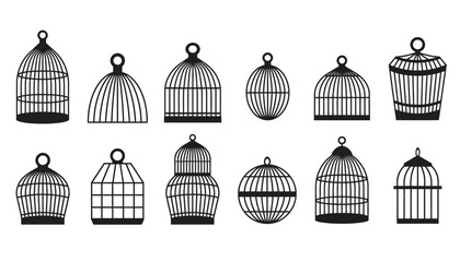 A collection of various birdcage silhouettes on a white background
