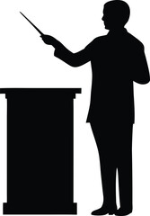 Professional speaker giving a compelling presentation using a pointer at a lectern