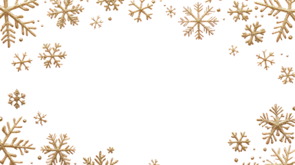Golden snowflakes winter background on transparent background