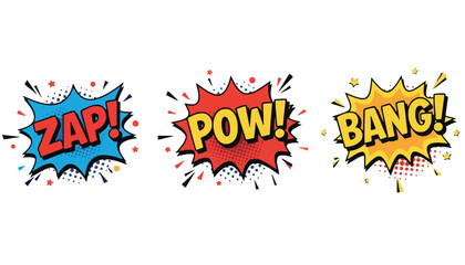 A colorful illustration of comic book style speech bubbles with dynamic effects