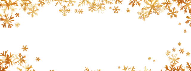 Golden snowflakes frame on transparent background