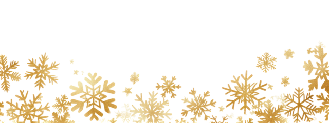 Golden snowflakes winter background on transparent background
