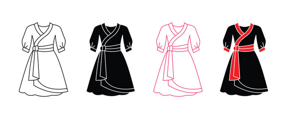Women dress icon set. Clothing symbol. Vector illustration.