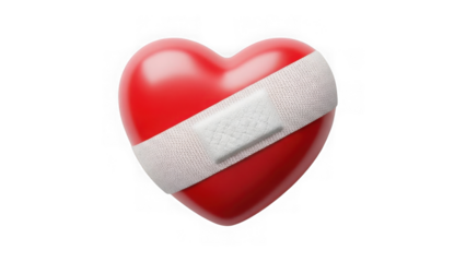 Red heart with bandage isolated on transparent background