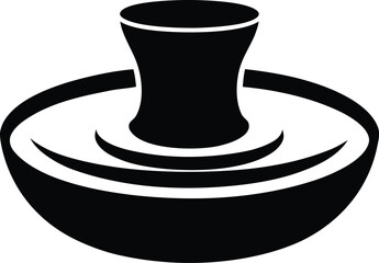 Minimalist Black Silhouette of a Rounded Object Resting on a Flat Circular Dish