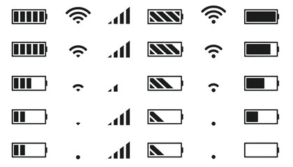 A collection of battery and Wi-Fi signal icons on a white background