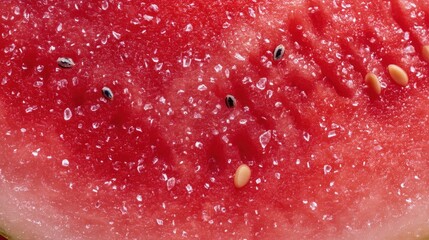 A person cuts a watermelon in half to share during a summer event. Sugar is sprinkled on the red flesh and seeds are visible among the juicy parts.
