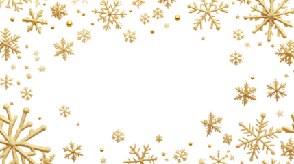 Golden snowflakes frame on transparent background