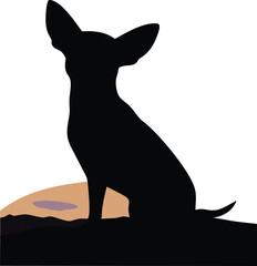 Minimalist Black Silhouette of a Graceful Chihuahua Dog Sitting Attentively Looking Upwards