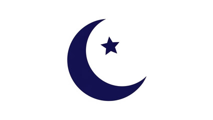 Dark Blue Crescent Moon with Star Icon Isolated on White Background