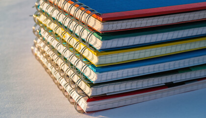 Colorful Stacked Notebooks Ready for School and Creativity.