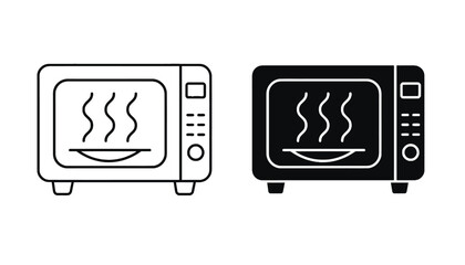 A simple black and white illustration of two microwave ovens on a plain background