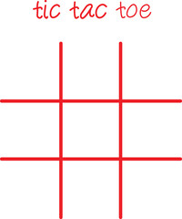 Simple red line drawing of an empty tic tac toe board ready for players to begin their classic game competition.