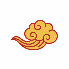 Vibrant stylized cloud with swirling red and yellow design