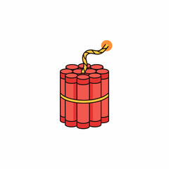 Dynamic illustration of explosive dynamite stick with burning fuse