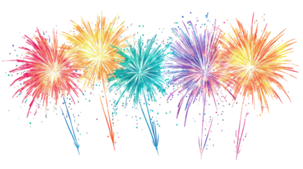 Colorful fireworks display on transparent background
